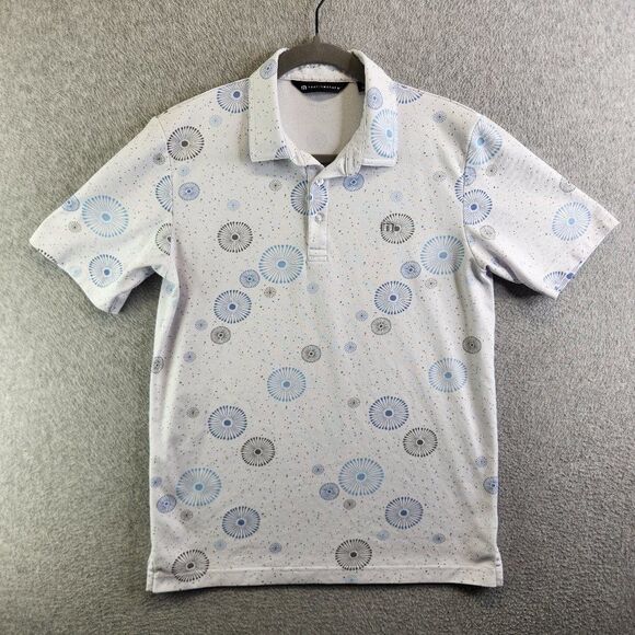 Travis Mathew Shirt Mens S White Caught Inside Polo Geometric Floral Bursts Nep - Picture 1 of 10